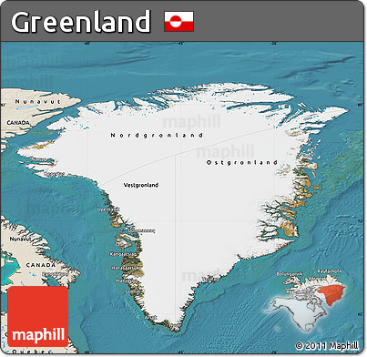 Satellite Map of Greenland, shaded relief outside, satellite sea