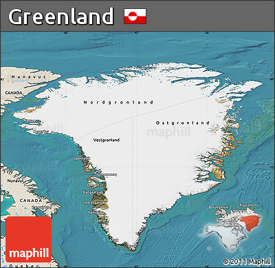 Satellite Map of Greenland, shaded relief outside, satellite sea