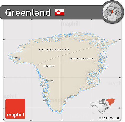 Shaded Relief Map of Greenland, cropped outside