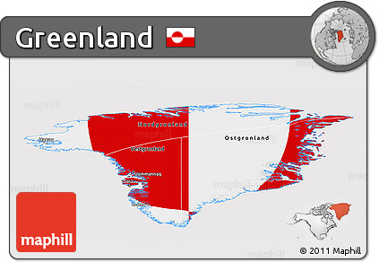 Flag Panoramic Map of Greenland, flag aligned to the middle