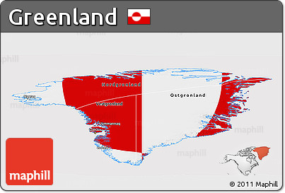 Flag Panoramic Map of Greenland, flag aligned to the middle
