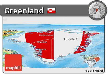Flag Panoramic Map of Greenland, physical outside, flag aligned to the middle
