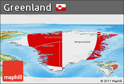 Flag Panoramic Map of Greenland, physical outside, flag aligned to the middle