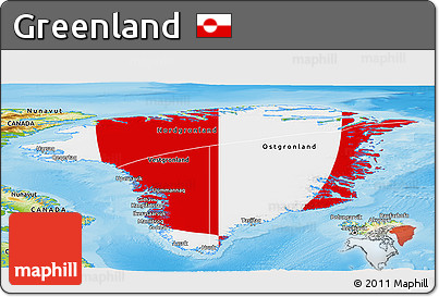 Flag Panoramic Map of Greenland, physical outside, flag aligned to the middle