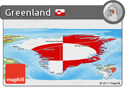 Flag Panoramic Map of Greenland, physical outside, flag rotated