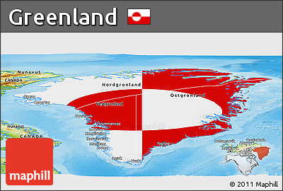 Flag Panoramic Map of Greenland, physical outside, flag rotated