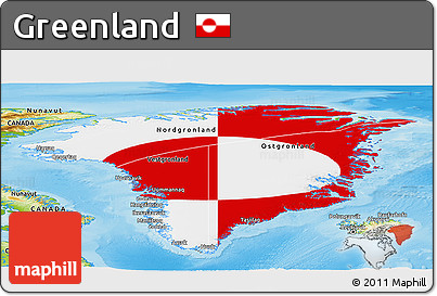Flag Panoramic Map of Greenland, physical outside, flag rotated