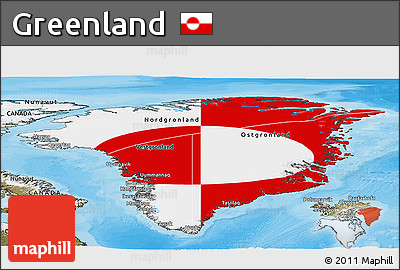 Flag Panoramic Map of Greenland, satellite outside, bathymetry sea, flag rotated