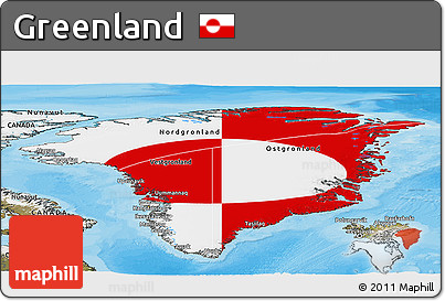 Flag Panoramic Map of Greenland, satellite outside, bathymetry sea, flag rotated