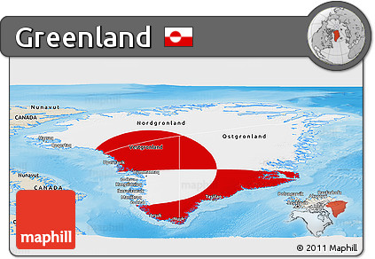 Flag Panoramic Map of Greenland, shaded relief outside