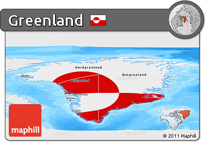 Flag Panoramic Map of Greenland, single color outside, bathymetry sea