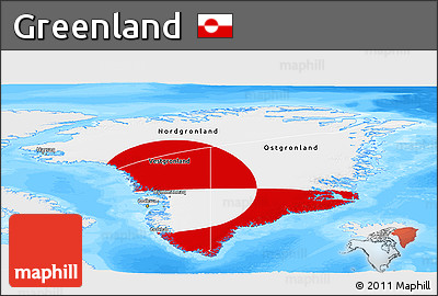 Flag Panoramic Map of Greenland, single color outside, bathymetry sea