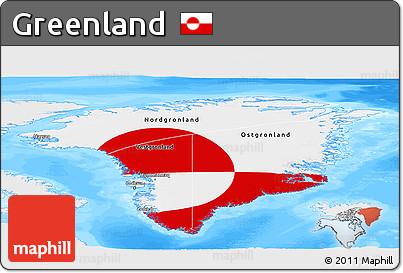 Flag Panoramic Map of Greenland, single color outside, bathymetry sea