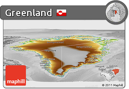Physical Panoramic Map of Greenland, desaturated