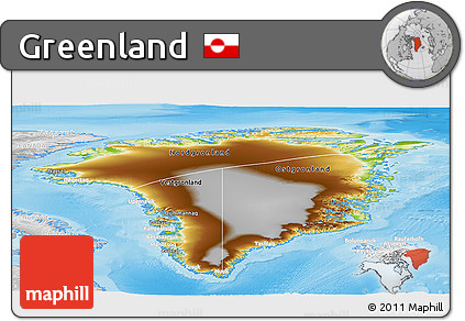 Physical Panoramic Map of Greenland, lighten, desaturated, land only