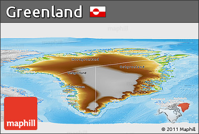 Physical Panoramic Map of Greenland, lighten, desaturated, land only