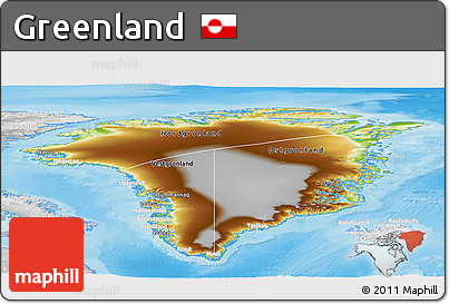 Physical Panoramic Map of Greenland, lighten, desaturated, land only