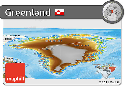 Physical Panoramic Map of Greenland, satellite outside, shaded relief sea