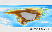 Physical Panoramic Map of Greenland, single color outside, bathymetry sea