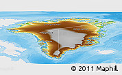 Physical Panoramic Map of Greenland, single color outside, bathymetry sea, shaded relief sea