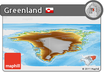 Physical Panoramic Map of Greenland, single color outside