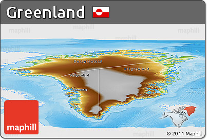 Physical Panoramic Map of Greenland, single color outside