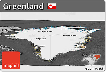 Satellite Panoramic Map of Greenland, darken, desaturated