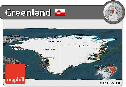 Satellite Panoramic Map of Greenland, darken