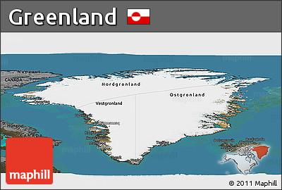 Satellite Panoramic Map of Greenland, darken, land only