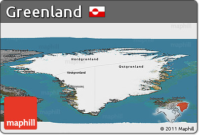 Satellite Panoramic Map of Greenland, darken, land only