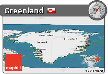 Satellite Panoramic Map of Greenland, lighten, land only