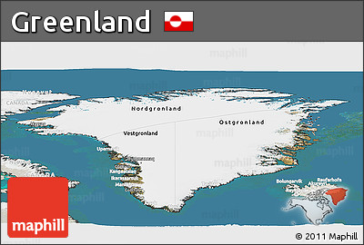Satellite Panoramic Map of Greenland, lighten, land only