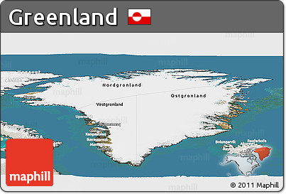 Satellite Panoramic Map of Greenland, lighten, land only