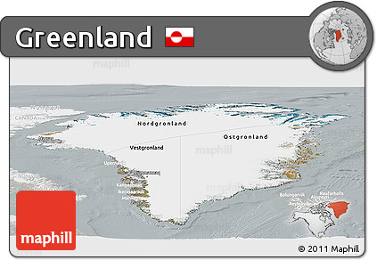 Satellite Panoramic Map of Greenland, lighten, semi-desaturated