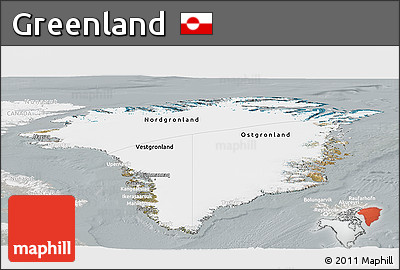 Satellite Panoramic Map of Greenland, lighten, semi-desaturated