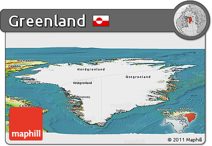 Satellite Panoramic Map of Greenland, physical outside, satellite sea