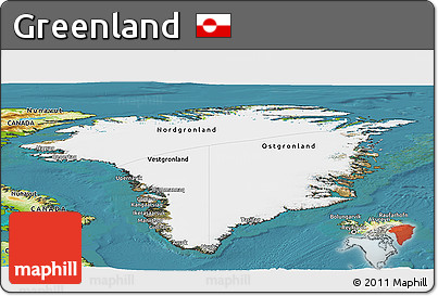Satellite Panoramic Map of Greenland, physical outside, satellite sea
