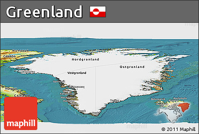 Satellite Panoramic Map of Greenland, physical outside, satellite sea