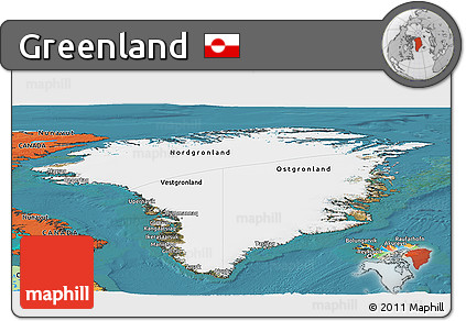Satellite Panoramic Map of Greenland, political outside, satellite sea