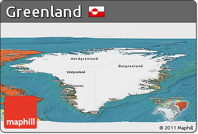 Satellite Panoramic Map of Greenland, political outside, satellite sea