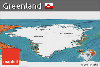 Satellite Panoramic Map of Greenland, political outside, satellite sea