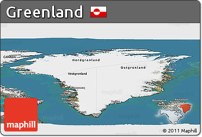 Satellite Panoramic Map of Greenland, semi-desaturated, land only