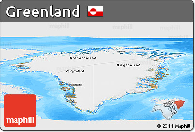 Satellite Panoramic Map of Greenland, single color outside, bathymetry sea