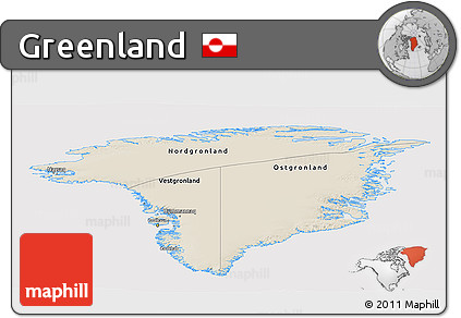 Shaded Relief Panoramic Map of Greenland, cropped outside