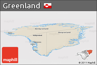 Shaded Relief Panoramic Map of Greenland, cropped outside