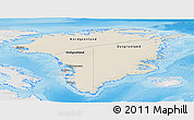 Shaded Relief Panoramic Map of Greenland, lighten, desaturated, land only