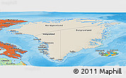 Shaded Relief Panoramic Map of Greenland, political outside