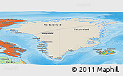 Shaded Relief Panoramic Map of Greenland, political outside, shaded relief sea