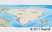 Shaded Relief Panoramic Map of Greenland, political shades outside