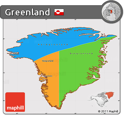 Political Simple Map of Greenland, cropped outside